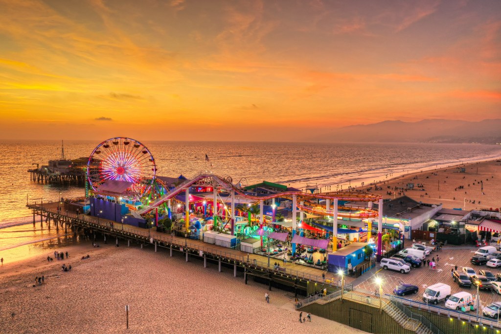 Santa Monica pier at Golden Hour Sunset